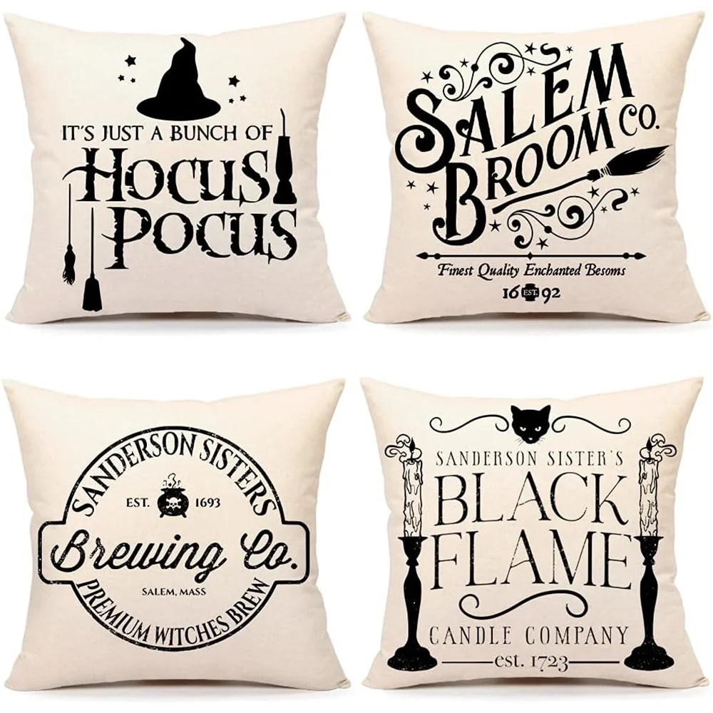 18x18in Halloween Decor Pillow Covers Halloween Decorations Hocus Pocus Farmhouse Saying Outdoor Fall Pillows Decorative Home