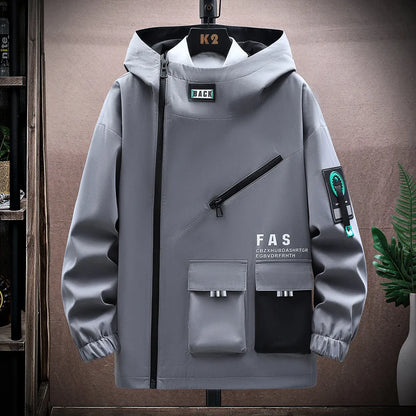 Zipper Jacket Men's Pilot Hooded Jacket Spring and Autumn Baseball Uniform Tide Card Loose Pullover Front Pocket Coat