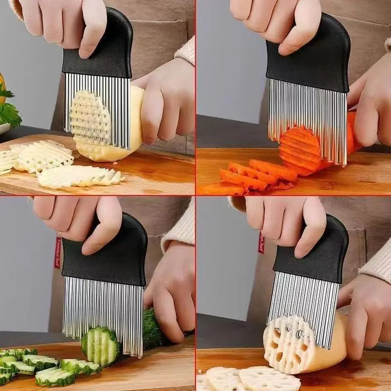 Stainless Steel Potato Chip Slicer Dough Vegetable Fruit Crinkle Wavy Kitchen Knife Cutter Chopper French Fry Maker Tools Gadget