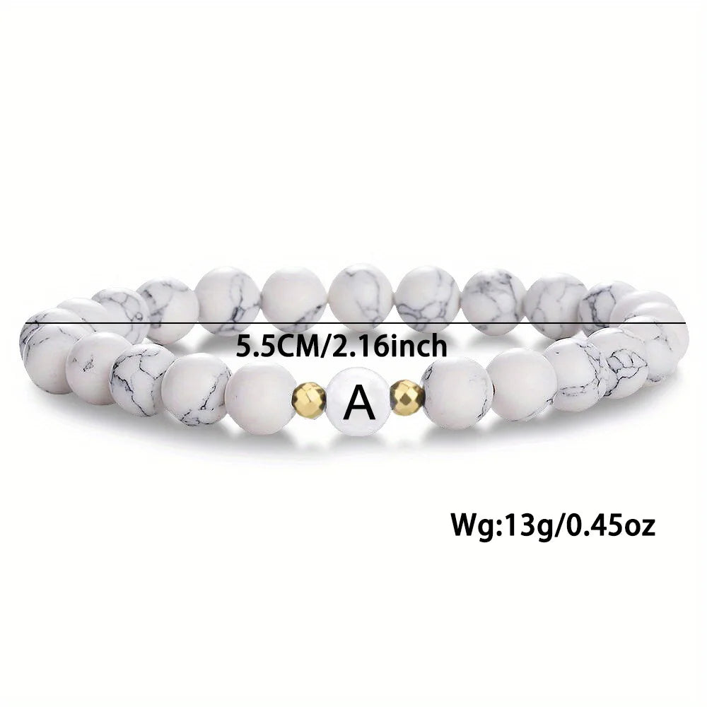 FTCY 26 Letters Natural Stone Bracelet For Women Men Personalized Initials Fashion Beading Bangle Couple's Hand Jewelry Gifts