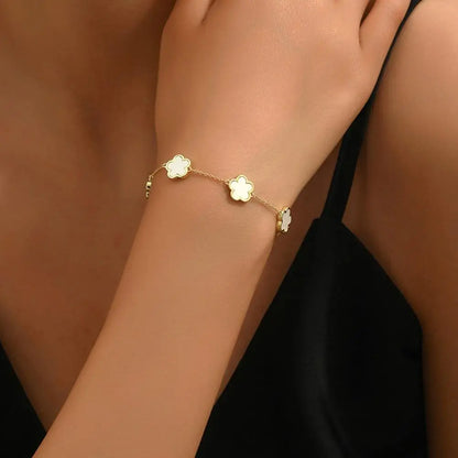 New Adjustable New Design Gold Plated Stainless Steel Plant Flower Bracelet With Five Leaf Petals Women's Luxury Gifts Clover