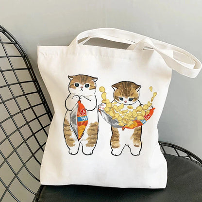 Kawaii Cats Cartoon Manga Tote Bag Beach Bag Shopper Bags Handbags Canvas Shoulder Bags Woman Shopping Bags High Capacity