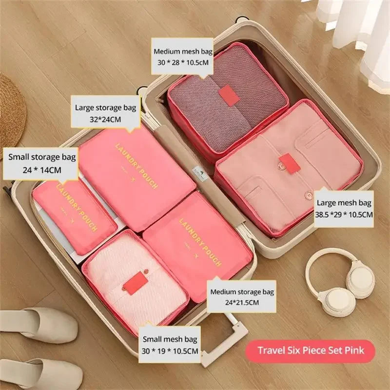 6pcs Travel Storage Bag Large Capacity Luggage Clothes Sorting Organizer Set Suitcase Pouch Case Shoes Packing Cube Bag