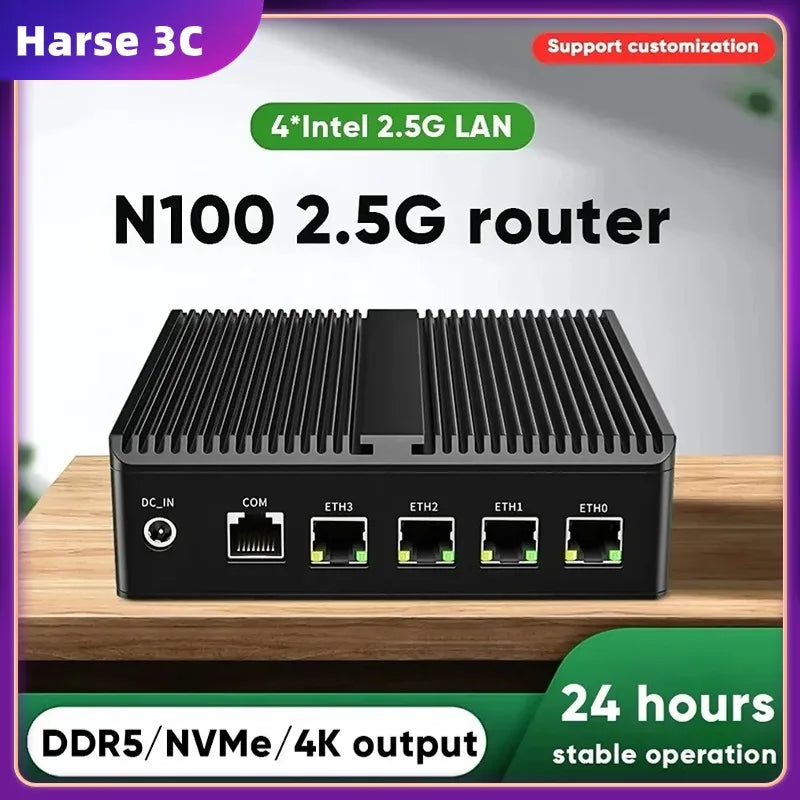 4x i226-V 2.5G LAN 12th Gen Intel N100 Firewall Router N5105 N6000 J4125 NVMe Fanless Mini PC Barebone Computer Proxmox pfSense