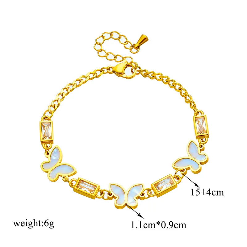 DIEYURO 316L Stainless Steel White Square Crystal Butterfly Charm Bracelet For Women New Fashion Girls Bangles Jewelry Gifts