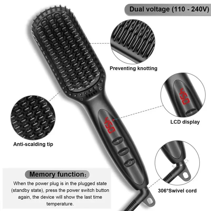 3 in 1 Electric Straightener Beard Straightener Hair Straightener With Teeth Curly Beards Magic Brush Comb For Man and Women