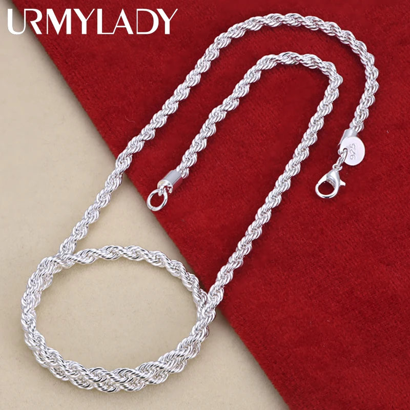 16-24inch for women men Beautiful fashion 925 Sterling Silver charm 4MM Rope Chain Necklace fit pendant high quality jewelry