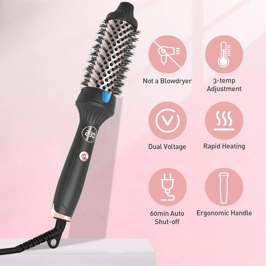 Thermal Brush 1.5 Inch Heated Curling Brush Ceramic Curling Iron Volumizing Brush Heating Round Brush Travel Hair Curler Comb