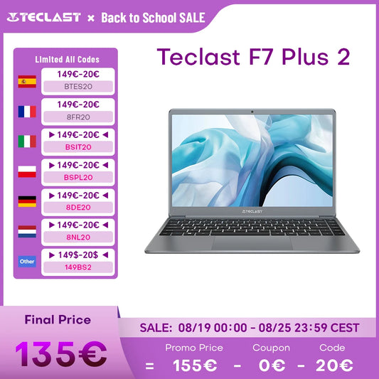 Teclast F7 Plus 2 14.1 Inch Laptop Intel Celeron N4120 8GB RAM 256GB SSD Windows 11 for Intel UHD Graphics 600 Portable Notebook