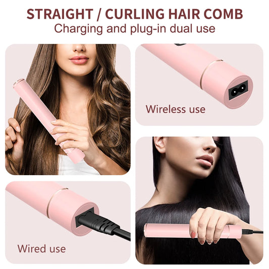 Portable travel Charging while using Cordless Hair Straightener Brush,wireless Hair Straightener Comb Brush for Women