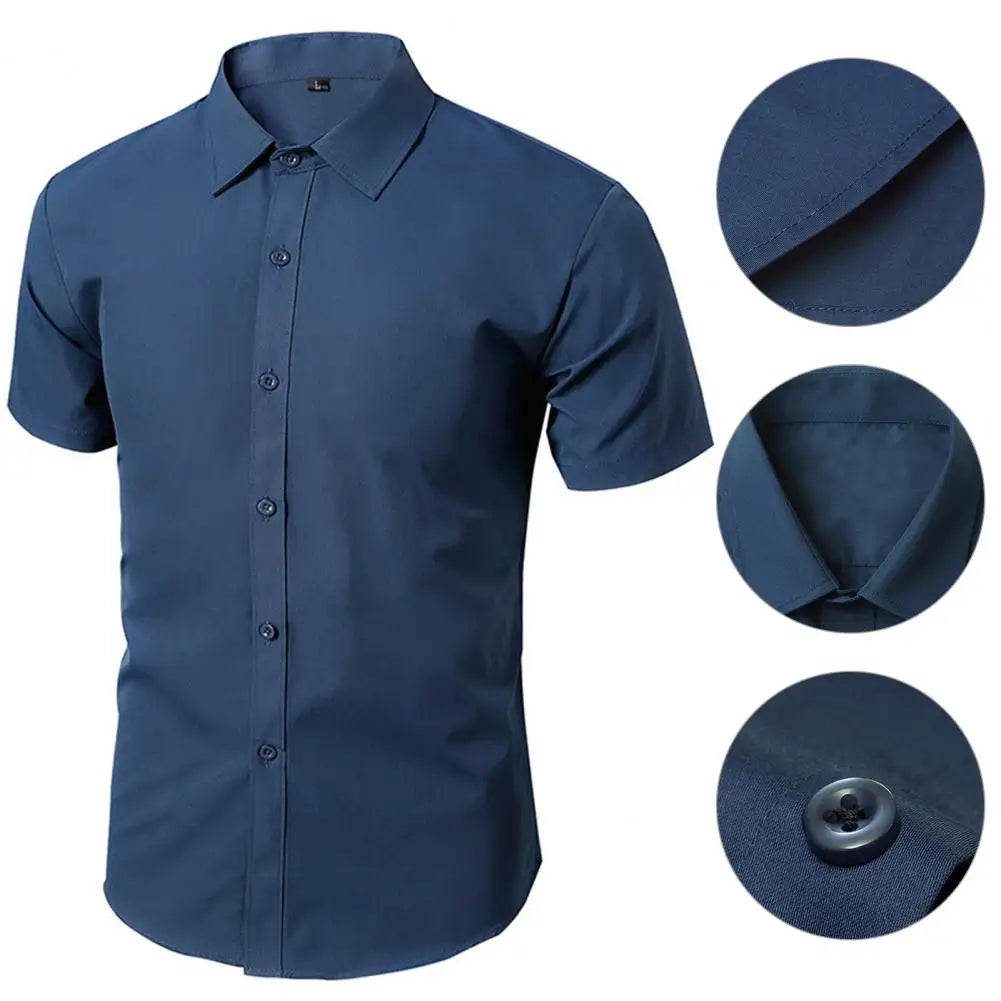 Trendy Summer Shirt Formal Business Comfortable Slim Fit Summer Top  Men Shirt Lapel