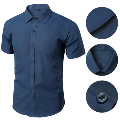 Trendy Summer Shirt Formal Business Comfortable Slim Fit Summer Top  Men Shirt Lapel