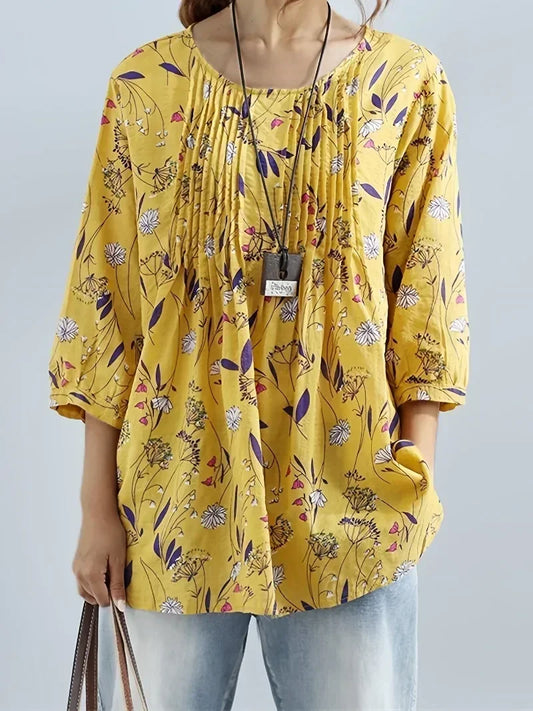 Women's 1XL-8XL Plus Size Blouse  Fashion Floral Printed 3/4 Sleeve Shirt Loose Retro Color Shirt Ladies Blouse Tops