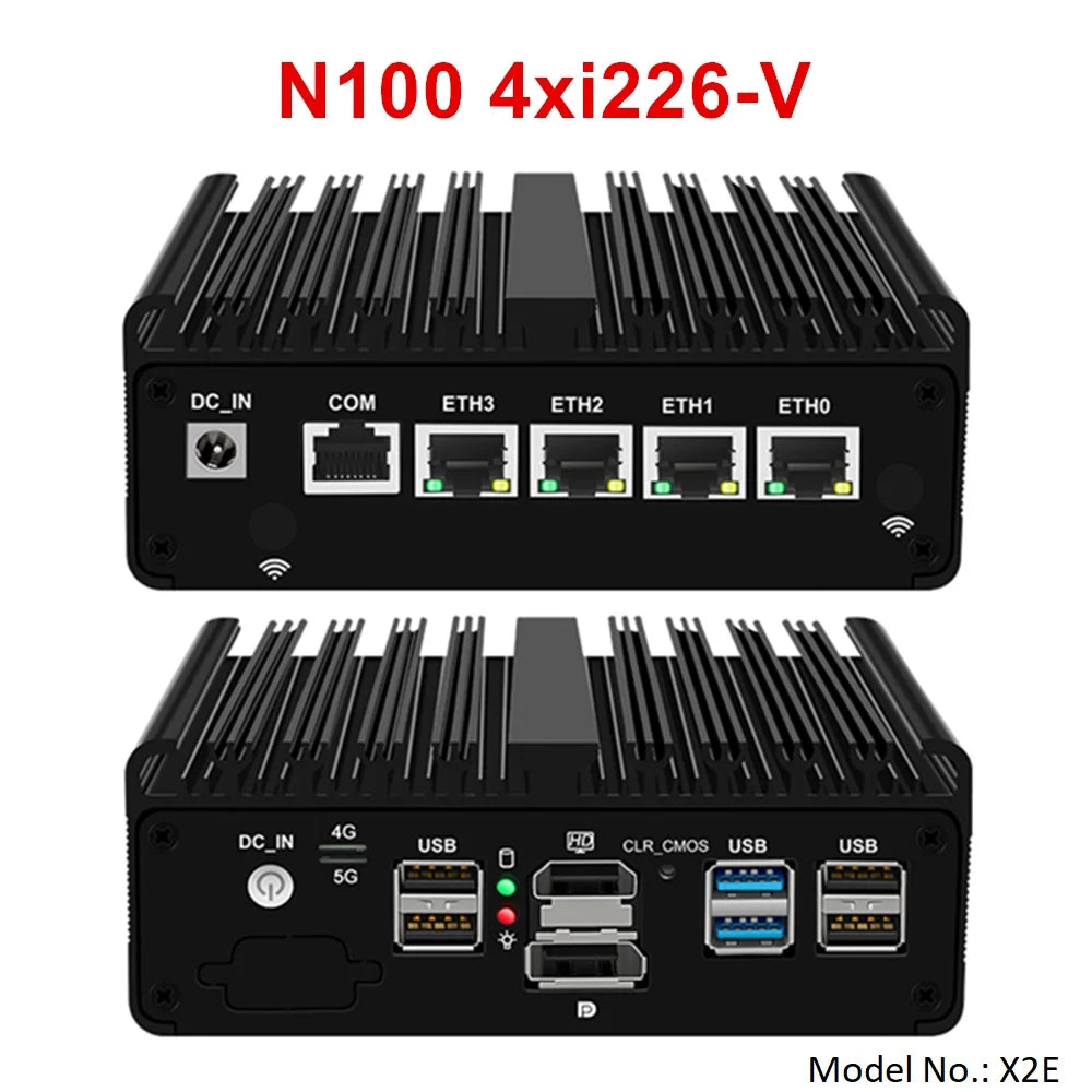 2.5G LAN Fanless Firewall Router 12th Gen Intel N100 4x i226-V N5105 N6000 J4125 NVMe Computer Barebone Mini PC Proxmox pfSense