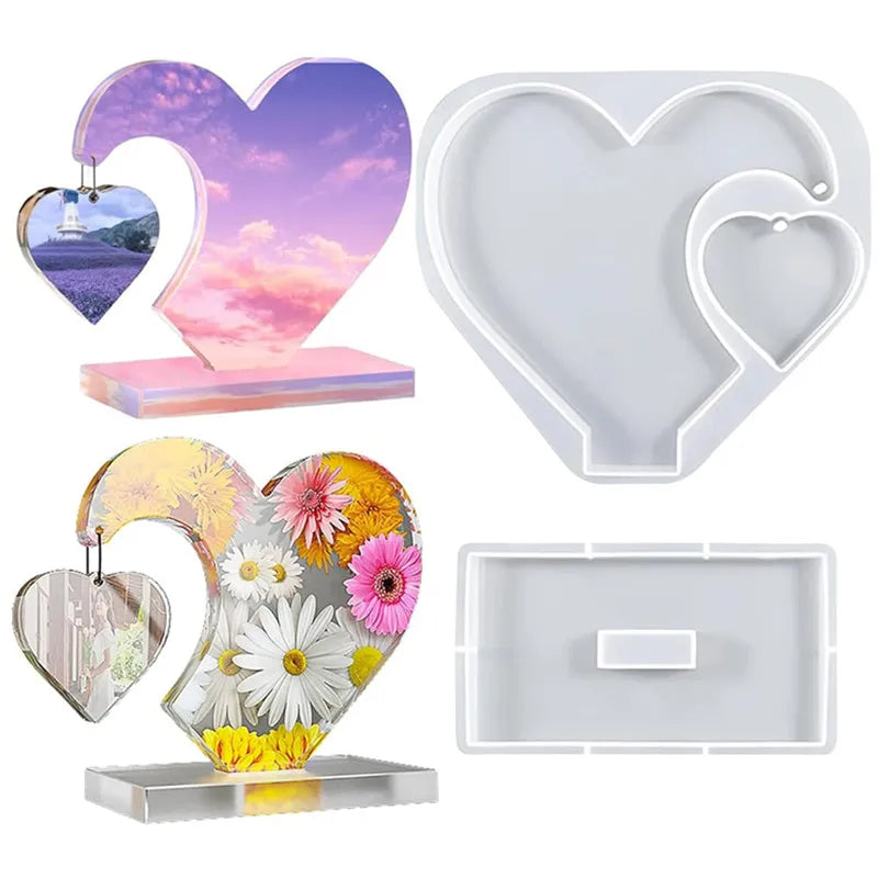 DIY Crystal Epoxy Resin Mold Love Heart Picture Frame Pendulum Pedestal Base Silicone Mold