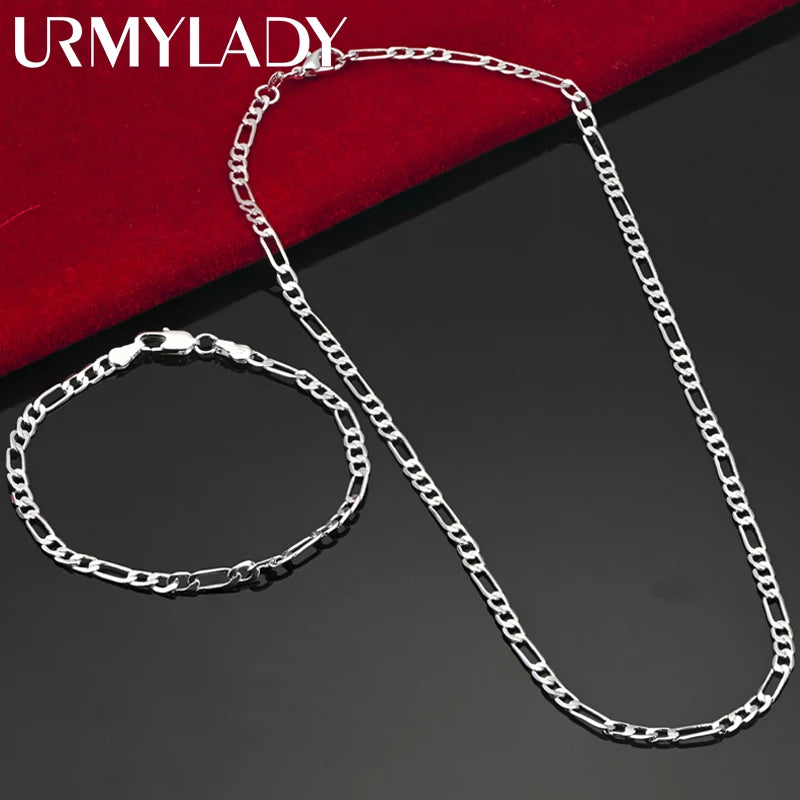 Noble new arrive 925 sterling silver 4MM chain for men Women Bracelet Necklace jewelry set lady Christma gifts charms wedding