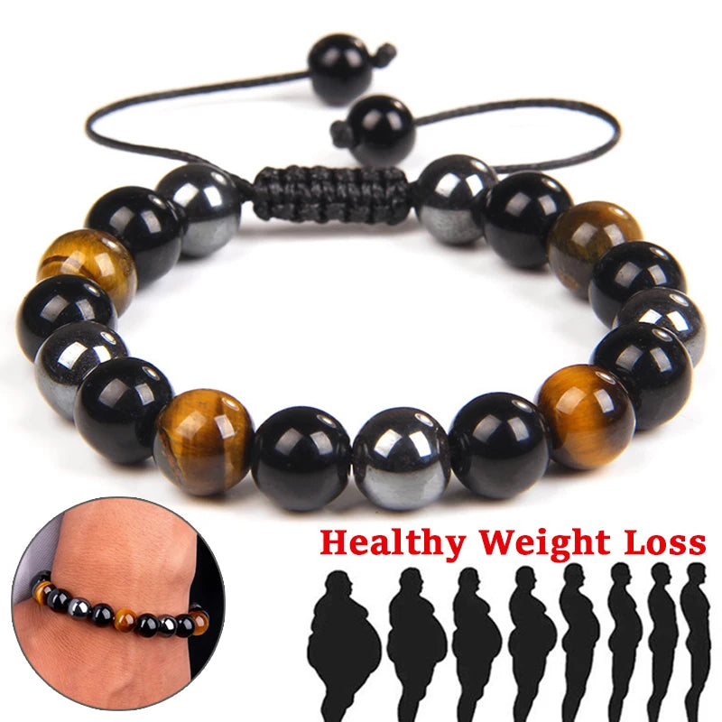 Natural Black Obsidian Hematite Tiger Eye Beads Bracelets Men for Magnetic Health Weight Loss Braided Bracelet Women Jewelry