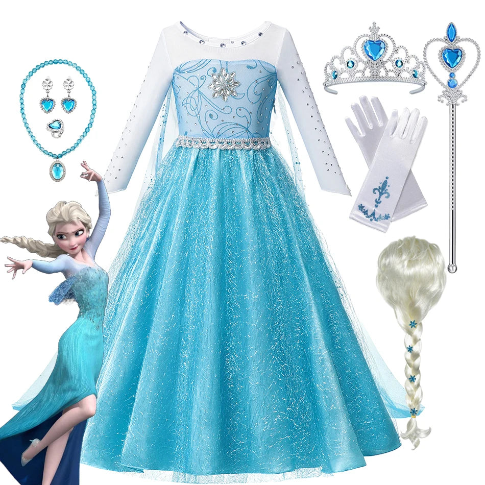 Disney Fancy Queen Frozen Elsa Anna Costume Girls Princess Dress Toddler Halloween Cosplay Party Vesidos For 2-10 Years