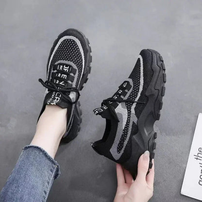 2024 New Fly Woven Mesh Casual Breathable Sneakers Korean Style Thick-Soled Daddy Shoes Odor Resistant Shoes Light Running Shoes