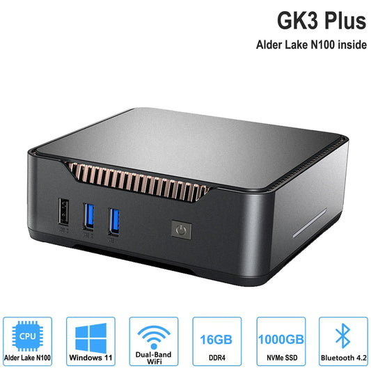 GK3V Mini PC DIY Gaming Computer Intel Alder Lake N100/N95 8GB 16GB 1TB NVMe Windows 11 Pro 4K HD VGA Win 11