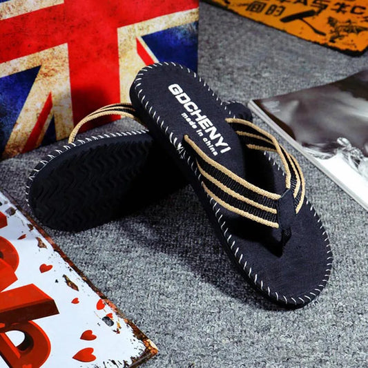 Summer New Fashion Outside Sewn Car Line Flip Flops Men's Slippers Casual Breathable Flat Bottom Beach Shoes Slippers Sandals