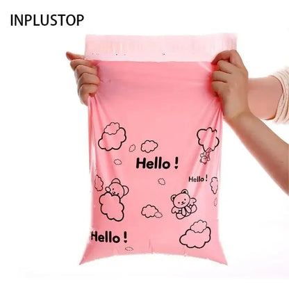 INPLUSTOP 50Pcs HELLO Design Mailing Logistics Bags Cartoon Bear Printing Gifts Boxes Packing Pouch Express Courier Shipping Bag