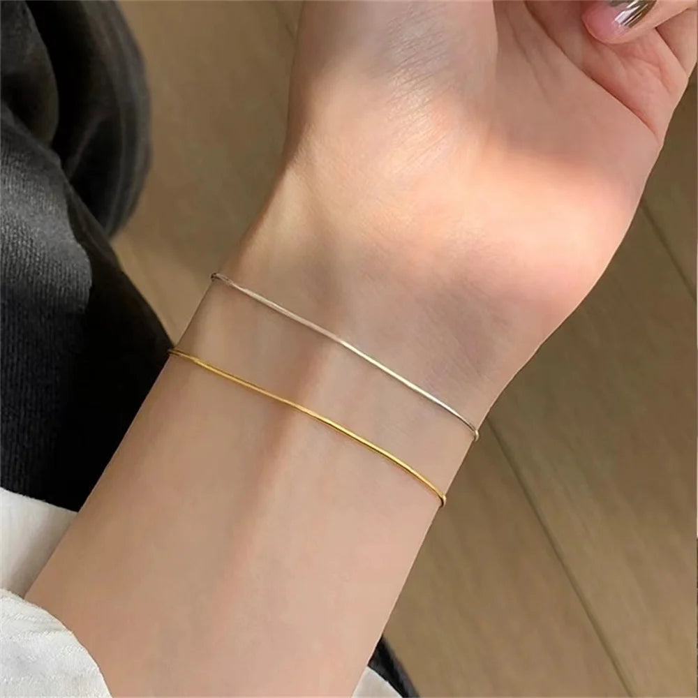 New Ultra-fine Stainless Steel Snake Chain Bracelet Gold Color Simple Bracelet For Women INS Fashion Jewelry Accessories