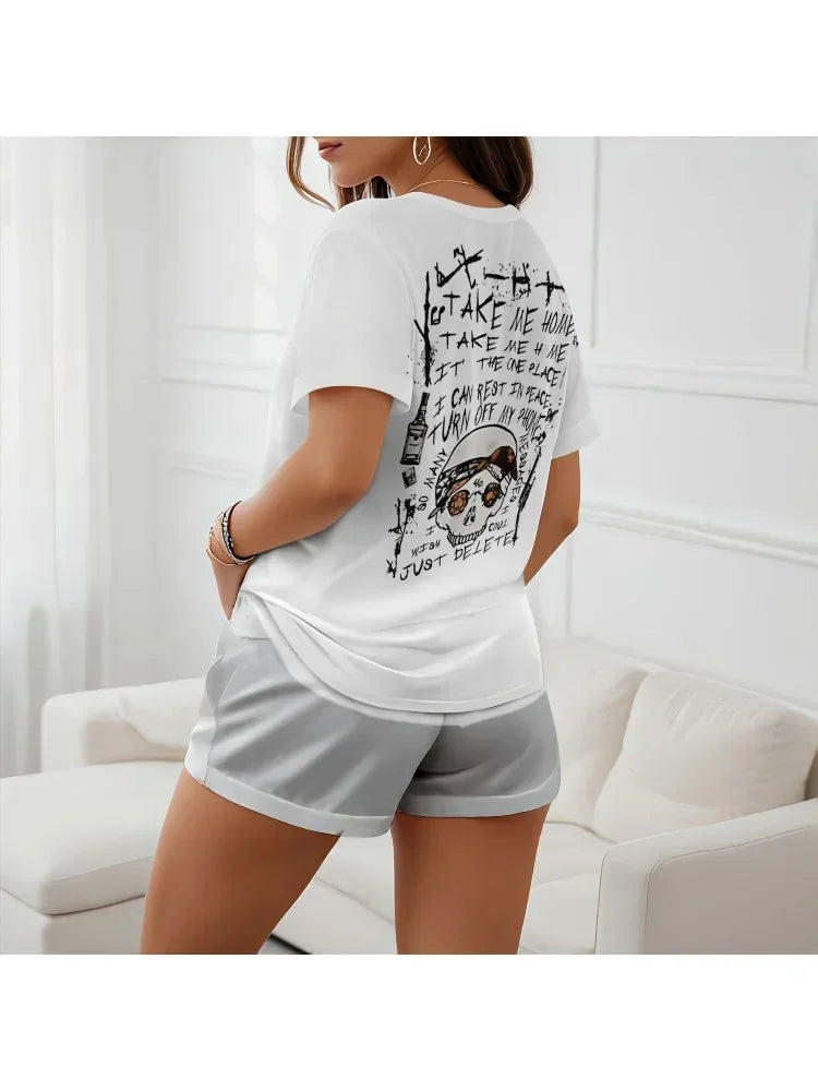 Women's XL-5XL Plus  Size New Fashion Summer Printed Women's Shorts Women's T-shirts Pullover Beautiful Two Piece Clothing Set