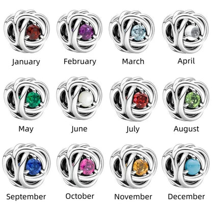 January From December Birthstone Series Alloy Silver Plated Charm Beads For Pandora DIY Bracelet Necklace Jewelry Accessories