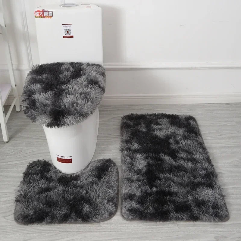 Tie-dye Fur Carpet Toilet Three-piece Non-slip Mat Bathroom Absorbent Set