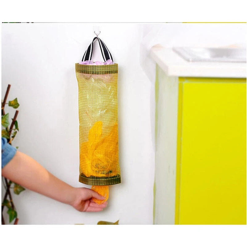 Useful Fashion Hanging Breathable Plastic Grid Garbage Bag Grocery Sundries Storage Organizers Kitchen Bathroom Storage Bag.