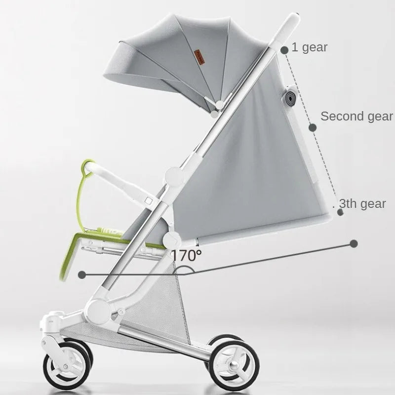 Foldable Four Wheels Cart Comfortable  Portable Lightweight Baby Stroller Can Sit or Lie Down Aluminum alloy Children's Cart