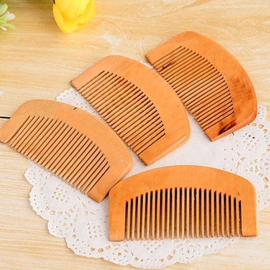 1pcs Natural Peach Solid Wood Comb Engraved Peach Wood Healthy Massage Anti-Static Comb Hair Care Tool Beauty Accessories