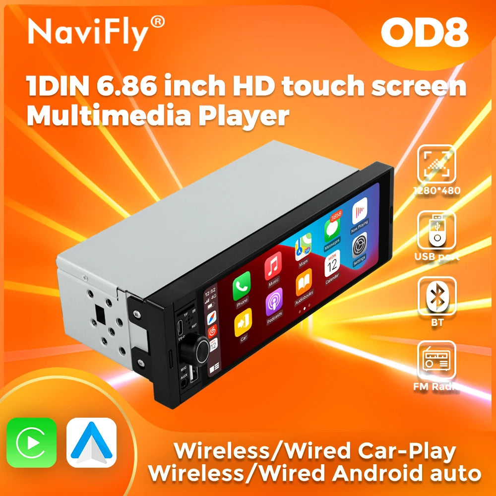 6.86 Inch 1 din Universal Carplay Android Auto Car Radio Autoradio Multimedia Player Car Stereo MP5 Player Camera Dual USB