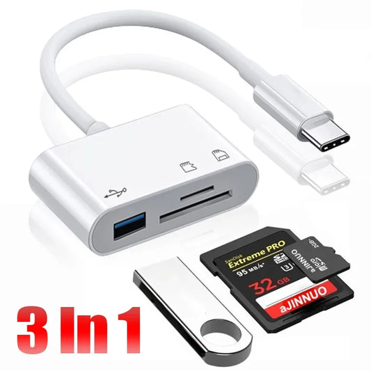 3 In 1 Type-c To USB C A OTG Adapter Hub Converter For Samsung Xiaomi Android Laptop Tablet Multi Port SD TF Memory Card Reader