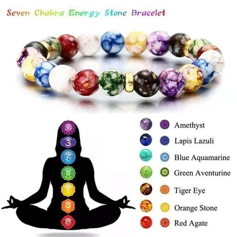 Classic 7 Chakra Beads Bracelet Natural Stone Black Rope Braided Yoga Reiki Healing Balance Bracelets & Bangles Meditation Gifts