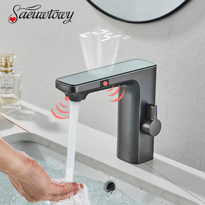 Smart Sensor Basin Faucet Digital Display Screen Hot Cold Water Mixer Tap Vanity Touchless Faucet For Bathroom Basin Taps Crane