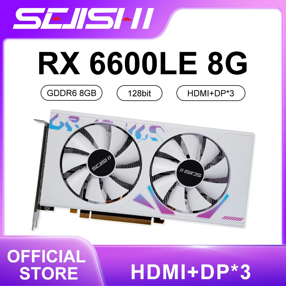 SEJISHI RX 6600 8G Graphics Card GDDR6 128Bit 1792SP AMD GPU Gamer RX6600 placa de video Video Card Radeon Mining Gaming Card