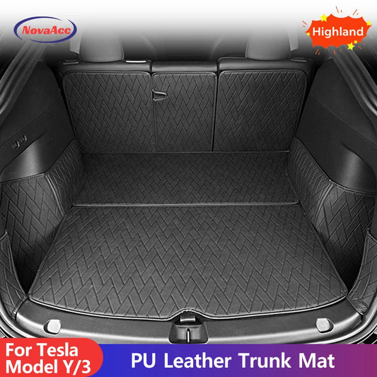 New Leather Trunk Mats Fully Surrounded Waterproof Non-Slip Liner Custom Floor mat for Tesla Model Y 3 Highland 2017 to 2024