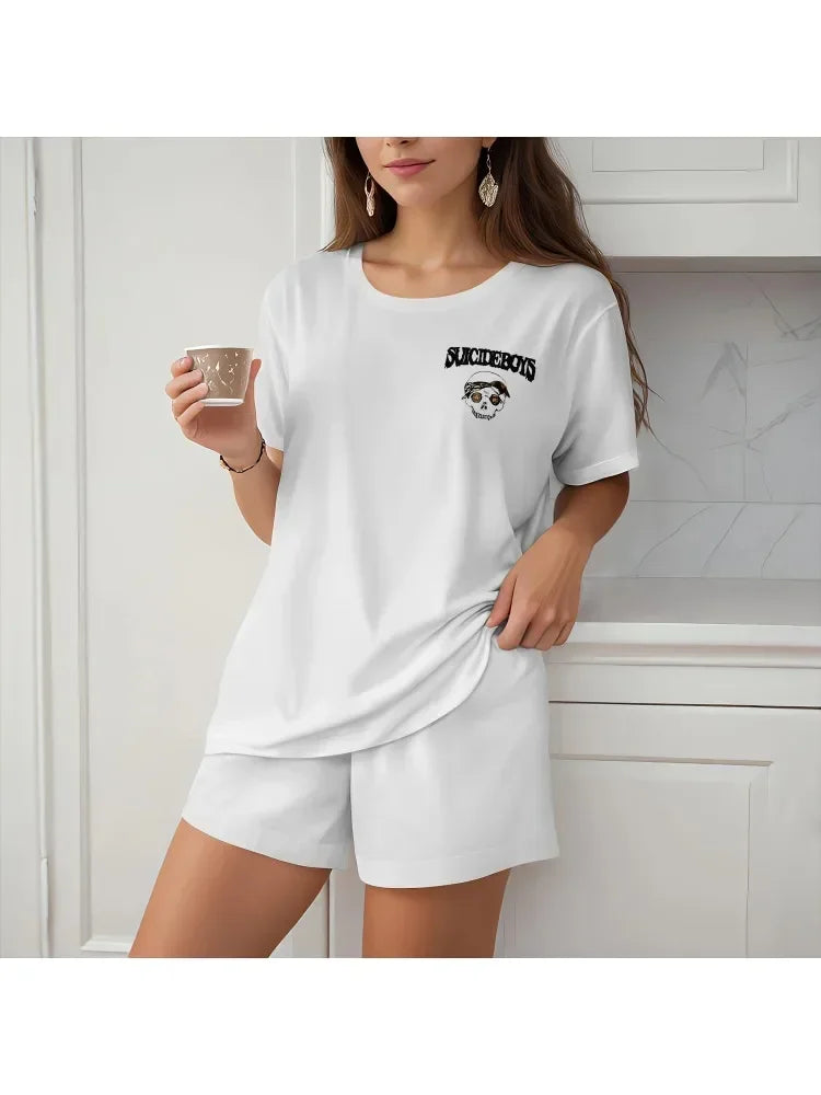 Women's XL-5XL Plus  Size New Fashion Summer Printed Women's Shorts Women's T-shirts Pullover Beautiful Two Piece Clothing Set