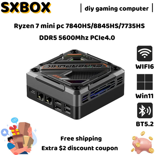 SZBOX ryzen7 mini pc 7840HS/8845HS/7735HS DDR5 5600Mhz PCIe Nvme SSD Windows11 WIFI6 BT5.2 2.5G LAN USB4.0 diy gaming computer