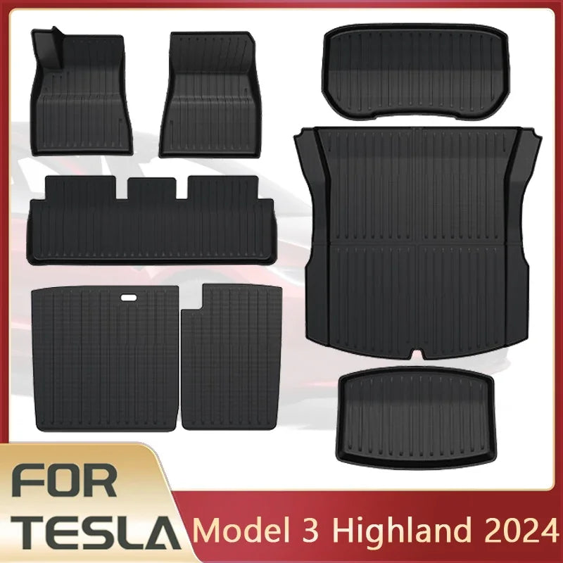 For Tesla Model 3 2024 Highland Floor Mats Cargo Liner Waterproof Anti-slip Trunk Mat TPE Pads Left / Right Hand Rubber