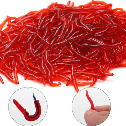 20PCS-100pcs Soft Lure Bass Bream Bloodworm Fishing Earthworm Worm Rubber Red Worms Baits Fishy Smell Realistic Tackle