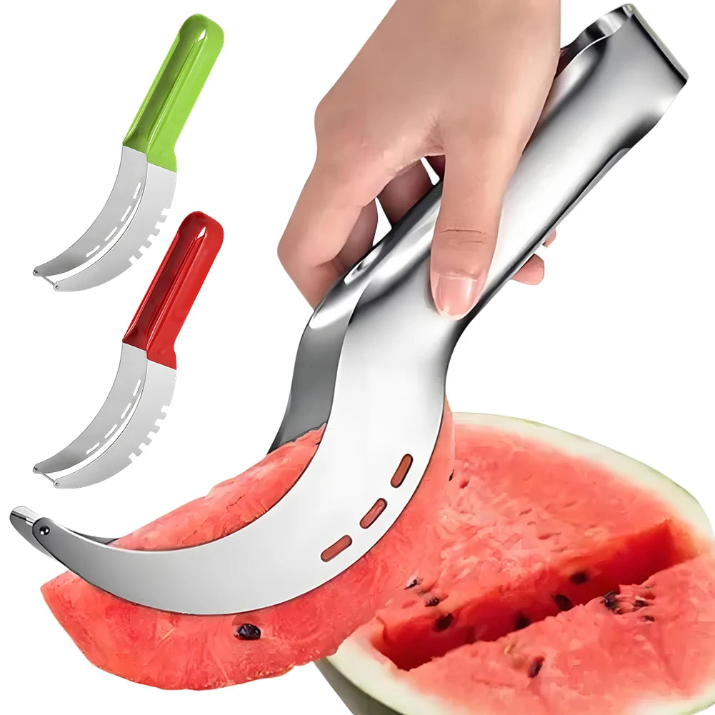 Stainless Steel Watermelon Slicer Cutter Knife with Non-Slip Handle Fruit Slicer Cutter Kitchen Gadgets for Pineapple Cantaloupe