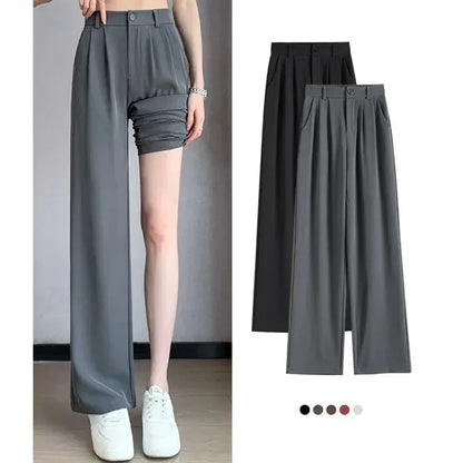 Women Suit Pants Lady Baggy High Waist Wide Leg Solid Color Trousers Female Designer Straight Leg Mom Classic Office Pant Slacks