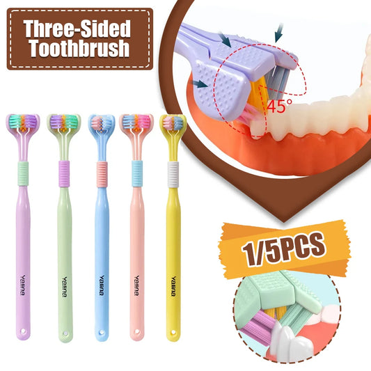 3D Stereo Three-Sided Toothbrush Ultra Fine Soft Hair Adult Toothbrush Tongue Scraper Deep Cleaning Health Oral Care Teeth Brush