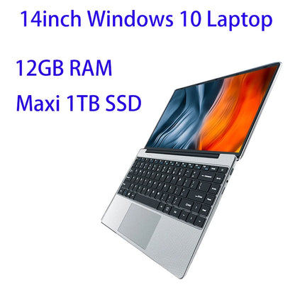 New 14 inch Slim Cheap Notebook Laptop 12GB RAM 1TB/512GB/256GB SSD Windows 10 Quad Core School Netbook Laptops