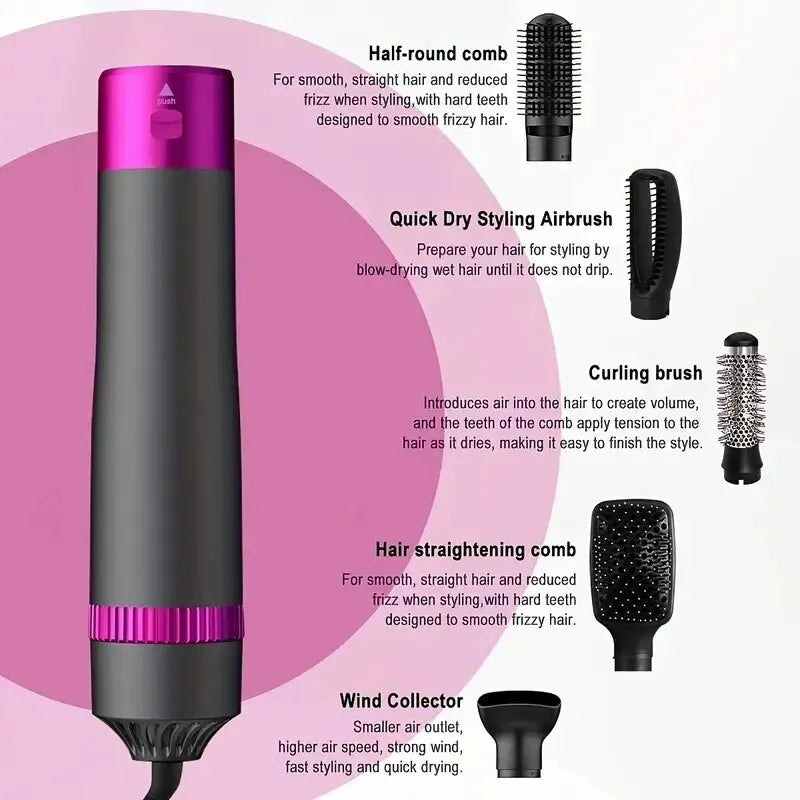 HOMEFISH 5 in 1 Hair Dryer Brush Hot Air Brush & Volumizer Styler Set with Interchangeable Brush Head Negative Ionic Blow Dryer