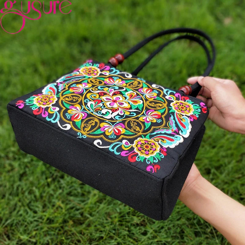 Gusure Fashion Women Embroidered Large Capacity Canvas Handbags Underarm Shoulder Bag Lady Luxury Designer Casual Shopper Tote