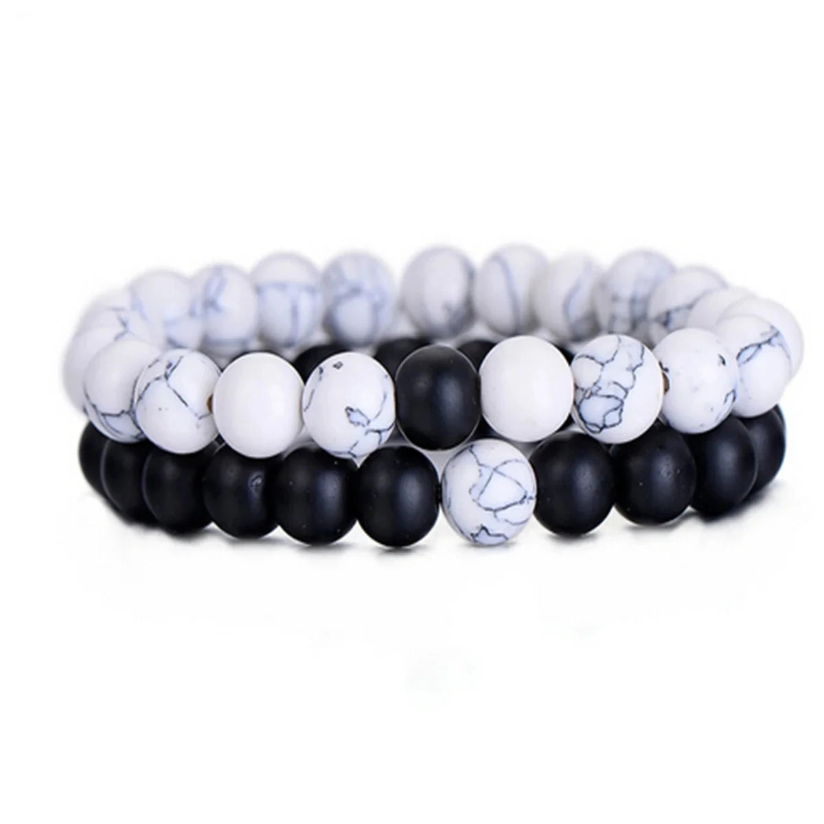 Natural Stone Beaded Bracelets Set For Couples Men Women Distance Black Matte White Turquoise Lava Stone Yoga Bead Bracelet